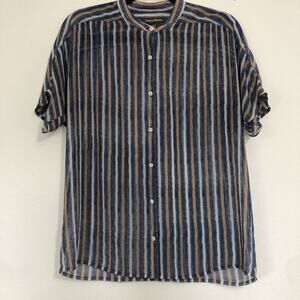 Tommy Bahama Striped Sheer Button Up Blue Tan S/P